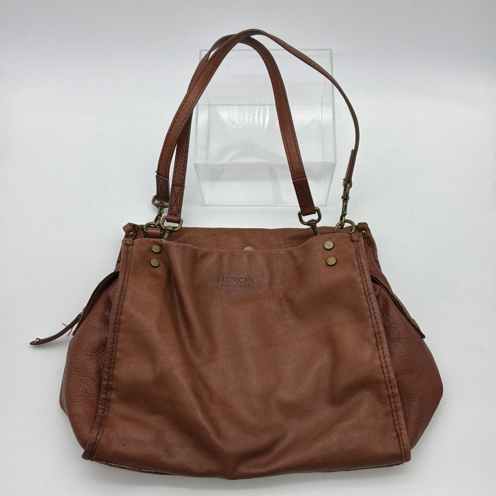 AMERICAN LEATHER CO Brown Genuine Leather Handbag Lenox Triple Entry Satchel - Picture 10 of 12
